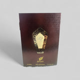 Afnan Eau de Parfum packaging with gold design on a dark brown background