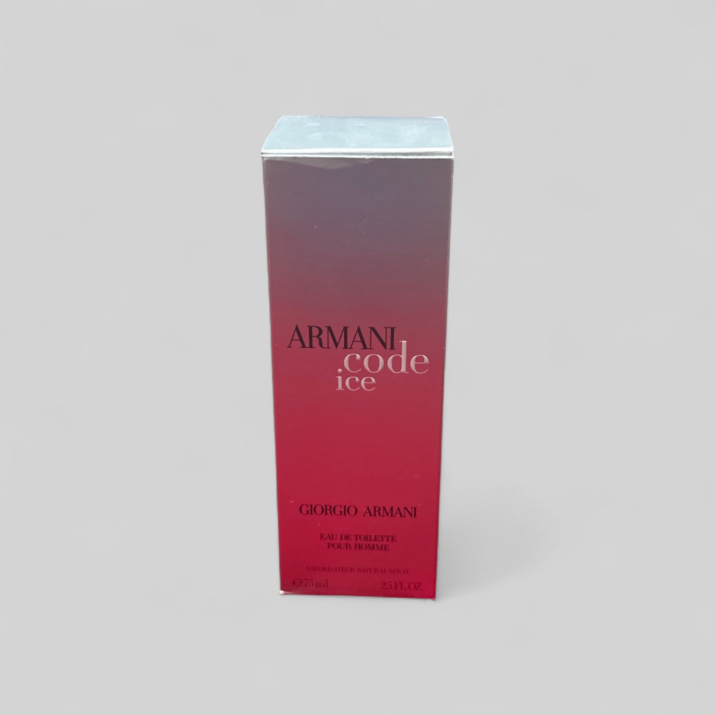 Armani Code Ice perfume box on a gray background