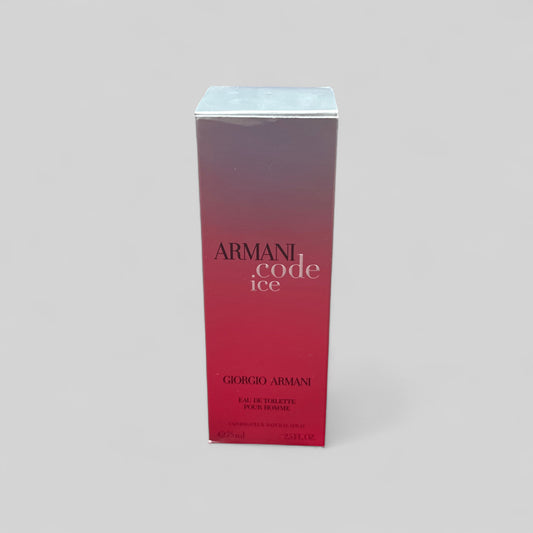 Armani Code Ice perfume box on a gray background