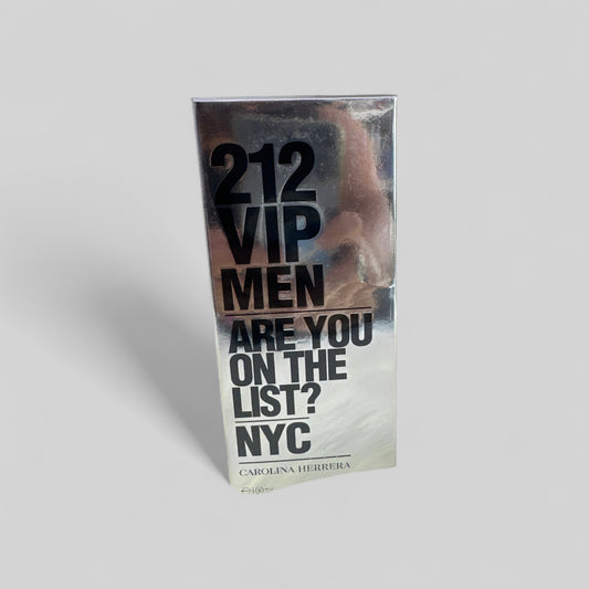 Carolina Herrera 212 VIP Men perfume packaging on a light gray background