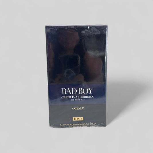 Carolina Herrera Bad Boy Cobalt Elixir perfume packaging on a white background