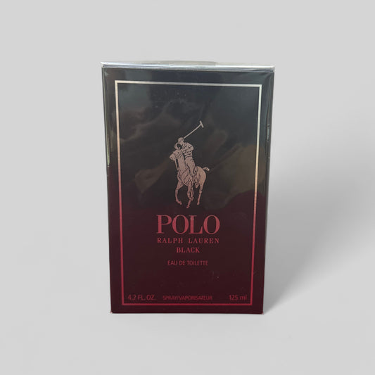 Ralph Lauren Polo Black perfume packaging on a white background