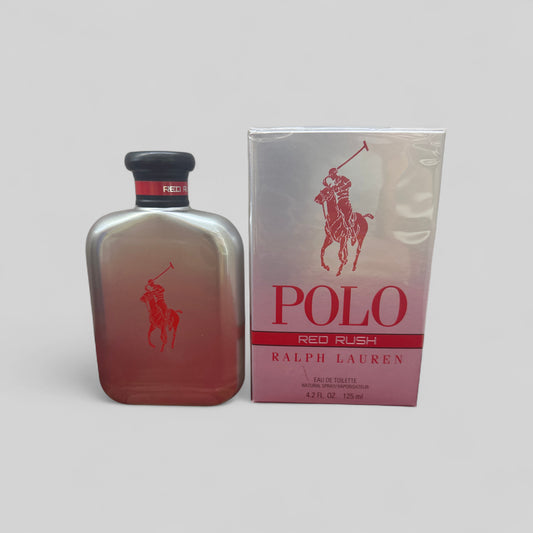 Ralph Lauren Polo Red Rush perfume bottle and packaging on a white background