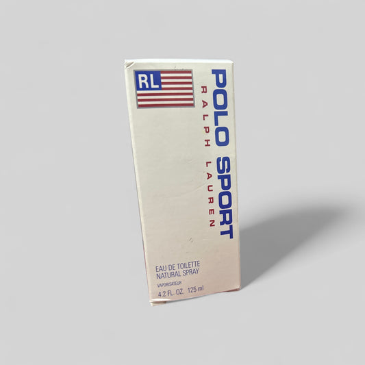 Ralph Lauren Polo Sport eau de toilette packaging on a gray background